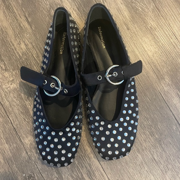 Reformation Bethany Ballet Flat in Black With Rhinestones - Picture 3 of 5